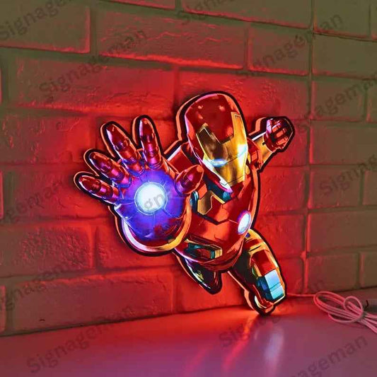 Iron Man LED Light Box Sign | 3D Printed Marvel Superhero Wall Decor | Kids Bedroom Night Light | Comic Fan Gift | 4 Sizes | USB Powered