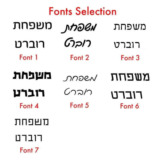 Fonts selection chart for custom neon signs and arcade toppers, showcasing 7 style options