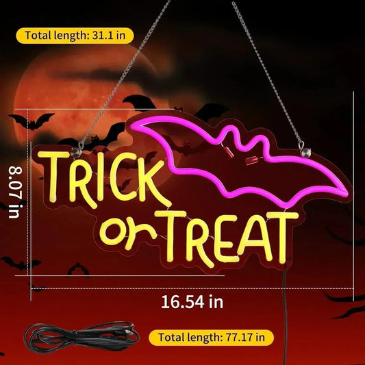 Halloween Neon Sign, Trick or Treat Neon Signs for Wall Decor Dimmable Halloween Hanging Neon Sign for Home Bar Salon Coffee Stores Window Porch Front Door Halloween Decorations FYLZGO Signs