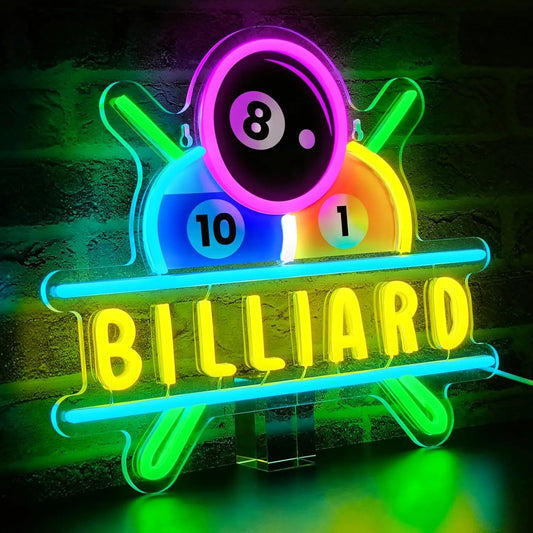 Billiards Neon Sign for Wall Decor Dimmable Billiards Neon Lights for Game Room Party Pub Bar Billiard Club Bedroom Man Cave Decor Billiards Lovers Gift FYLZGO
