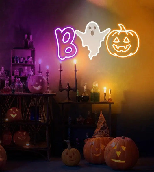 Boo Neon Sign Halloween Neon Sign Halloween Party Decor Halloween Gift Gothic Wall Decor Ghost Neon Light Pumpkin LED Light Pumpkin Decor FYLZGO Signs