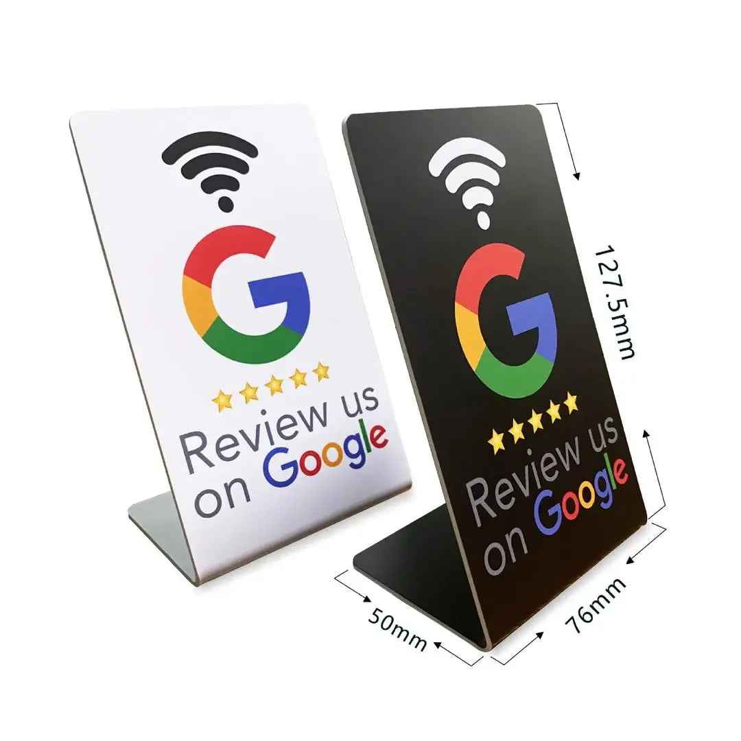 Google review sign with Wi-Fi symbol, 5 stars, white and black versions, 127.5mm tall