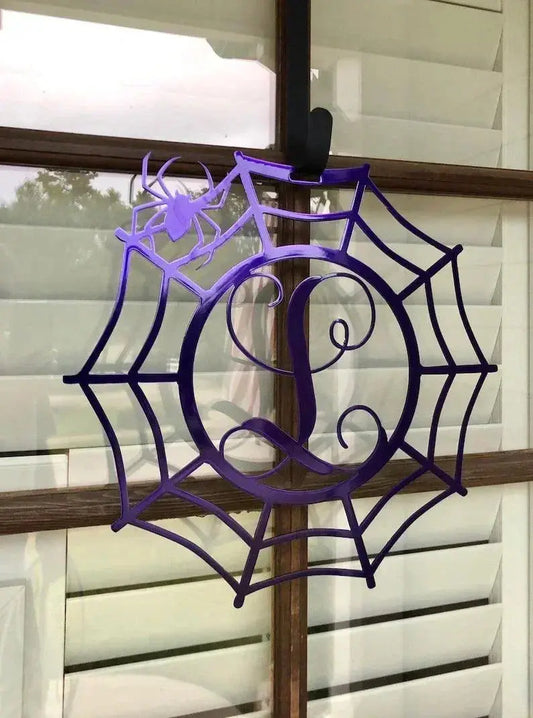 Spider web Custom Monogram Metal Sign, Halloween Door Hanger, Halloween Decor, Fall Decor, Fall Wreath, Halloween Sign, Metal Art FYLZGO Signs