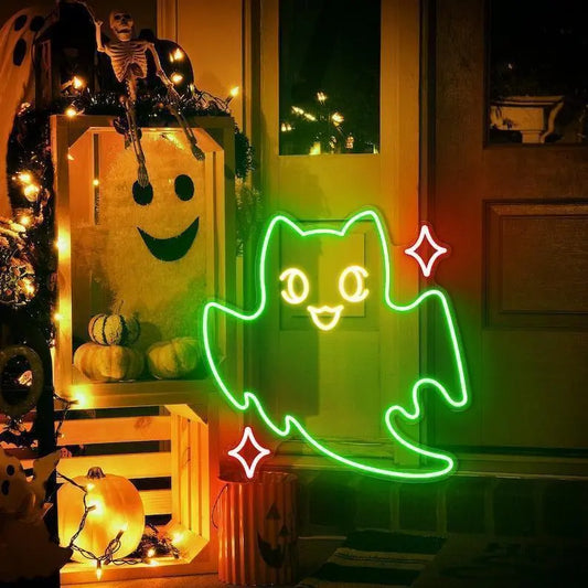 Ghost cat Neon sign, Boo Neon Sign, Ghost Neon, Cute Animal neon sign, Halloween neon sign, Spooky Led Light, Funny Ghost, Custom Neon Sign FYLZGO Signs