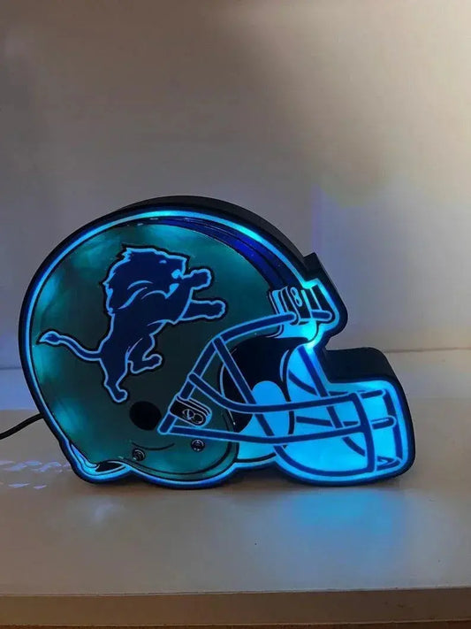 Detroit Lions Helmet LED Sign, Wall Decor, Football Sign, NFL Gift for Him, Mancave Vintage FYLZGO Signs