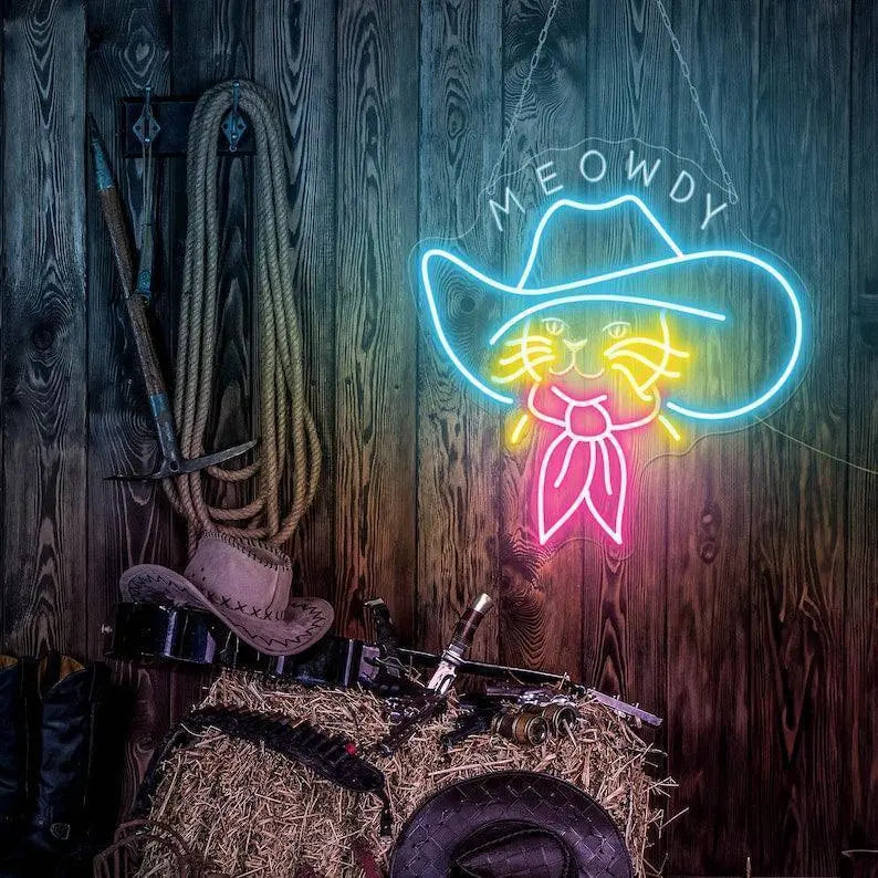 Cowboy Cat Neon Sign, Meowdy Neon Sign, Cat Lover Gift, KidRoom Decor, Funny Cat Light Sign, Cute Cat Neon Sign Lights, Cat Led Sign FYLZGO Signs