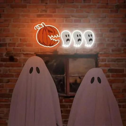 Halloween Ghost Neon Sign, Spooky Vibes Sign, Funny Halloween Home Decor, Halloween Party Light, Pumpkin Ghost Halloween LED, Halloween Gift FYLZGO Signs