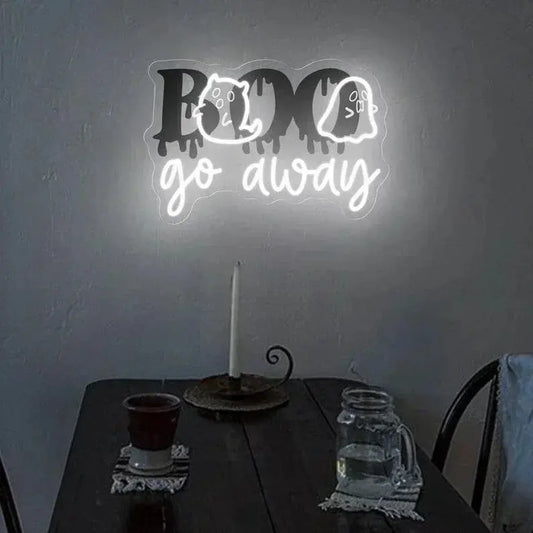 Boo Go Away Neon Sign, Spooky Halloween Boo Neon Sign, Ghost Neon Light For Fall House, Spooky Vibe Halloween Party Decor, Horror Decor FYLZGO Signs