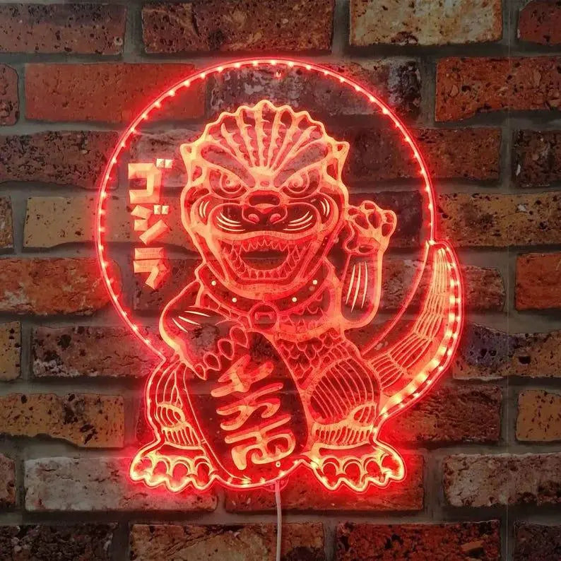Kaiju Monster King Chroma Shape Light LED Sign, Video Game Room Home Theater Night Light, Neon Colors Transition Wall Plaque, Christmas Gift FYLZGO Signs