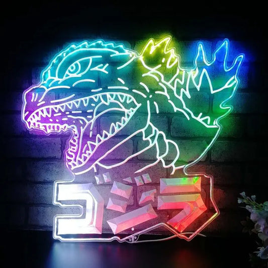 Kaiju Monster King Chroma Shape Light LED Sign, Video Game Room Home Theater Night Light, Neon Colors Transition Wall Plaque, Christmas Gift FYLZGO Signs