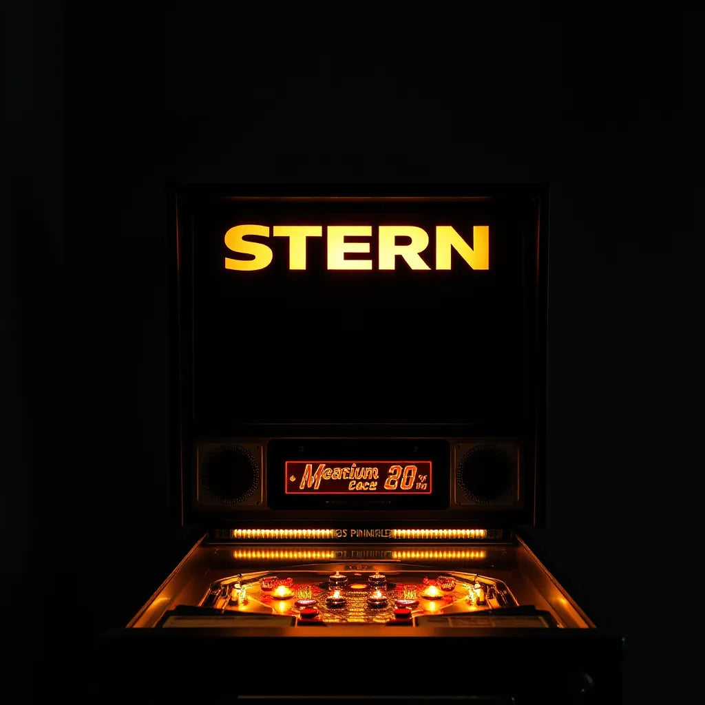 Glowing LED topper mounted on a pinball machine backbox with neat cable routing