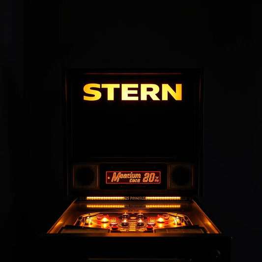 Glowing LED topper mounted on a pinball machine backbox with neat cable routing
