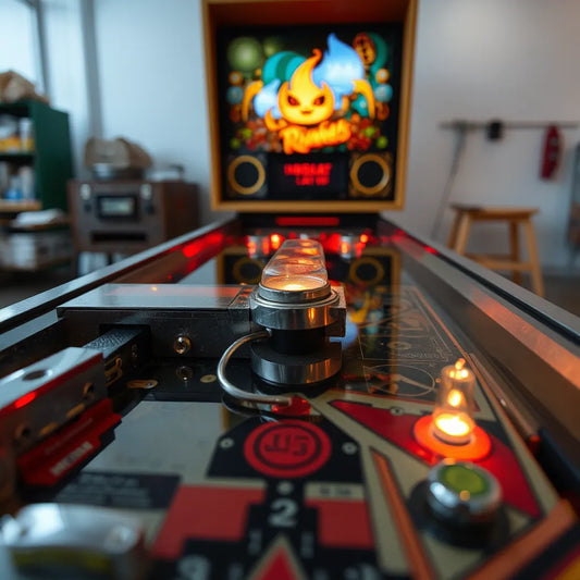 Illuminated pinball topper with neatly routed cables above the playfield