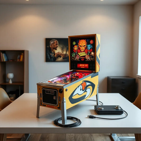 Pinball machine with premium accessories for improved lighting and a cleaner, protected play setup