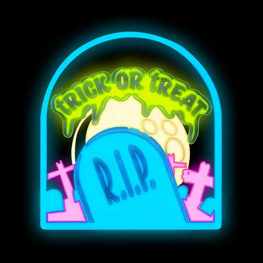 R.I.P. TRICK OR TREAT Halloween 20"x16 Arcade Neon Sign USB Powered for Kids Room Decor,Insert Coin to Play Neon Sign Dimmable LED Neon Light Sign for Playroom Light Man Cave Game Room Bar FYLZGO Signs