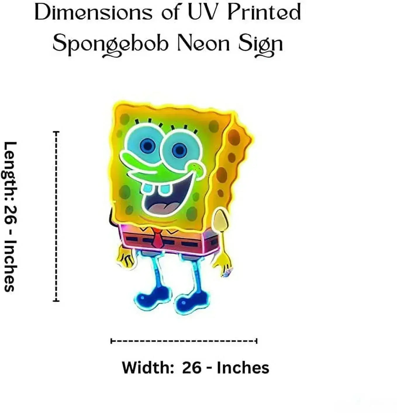 Spongebob Neon Sign UV Printed, 19 x 26 inches Yellow Neon for Kids, Birthday Parties With Dimmer Switch And Power Adapter FYLZGO Signs