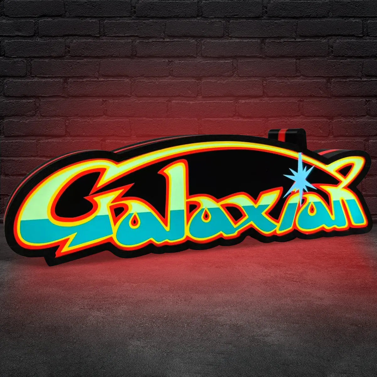 Galaxian Logo 3D Printed LED Lightbox for Gaming Room Decor, Galaga Classic Arcade Gaming Lightbox FYLZGO Signs