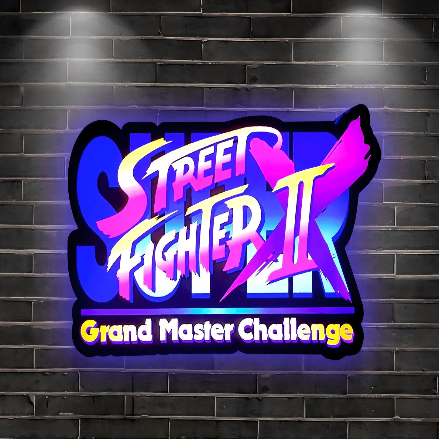 Grand Master Challenge Street Fighter I, II, III Logo Lightbox Light 3D Printed LED Lightbox FYLZGO Signs