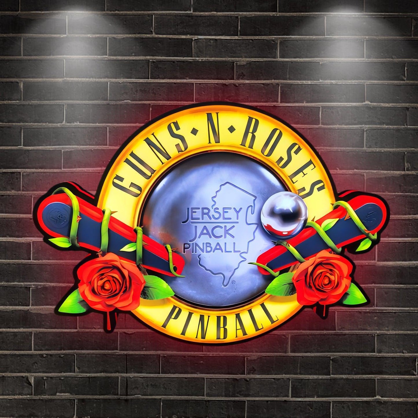 Custom Guns N' Roses by Jersey Jack Pinball 3D Logo Business Lightbox Nightlight Sign FYLZGO Signs