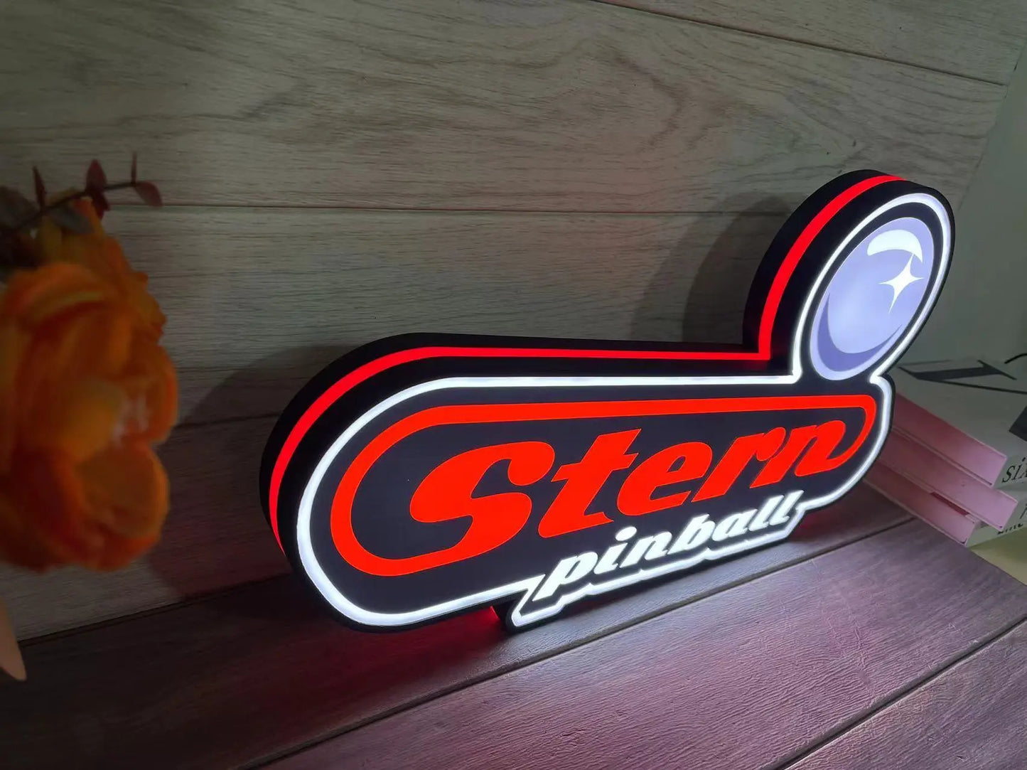 Stern Pinball Logo 3D Printed LED Lightbox Game Lightbox Logo 3D LED Light Box Retro Mega Drive Logo LED Lightbox Arcade Games Lightbox FYLZGO Signs