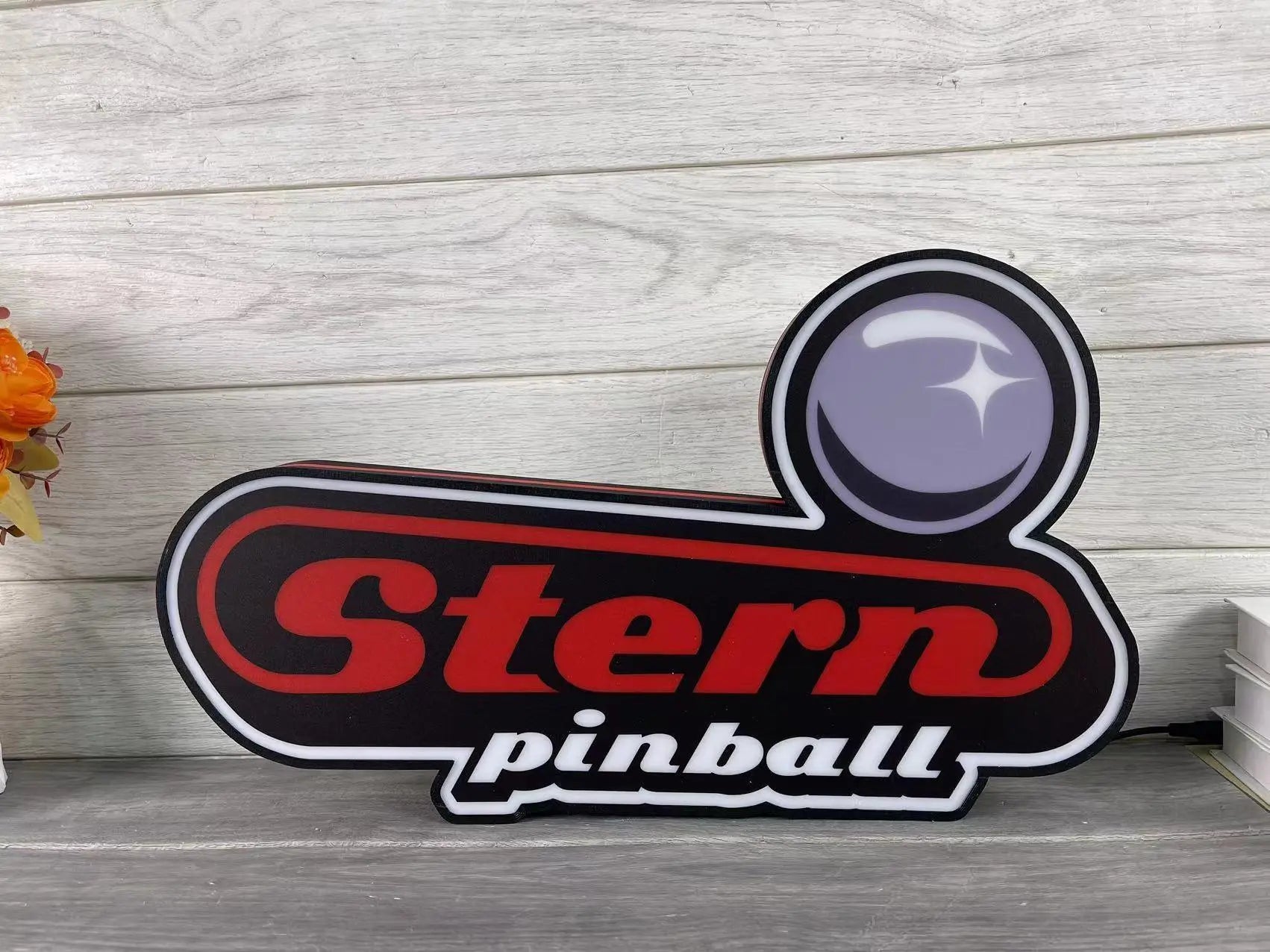 Stern Pinball Logo 3D Printed LED Lightbox Game Lightbox Logo 3D LED Light Box Retro Mega Drive Logo LED Lightbox Arcade Games Lightbox FYLZGO Signs