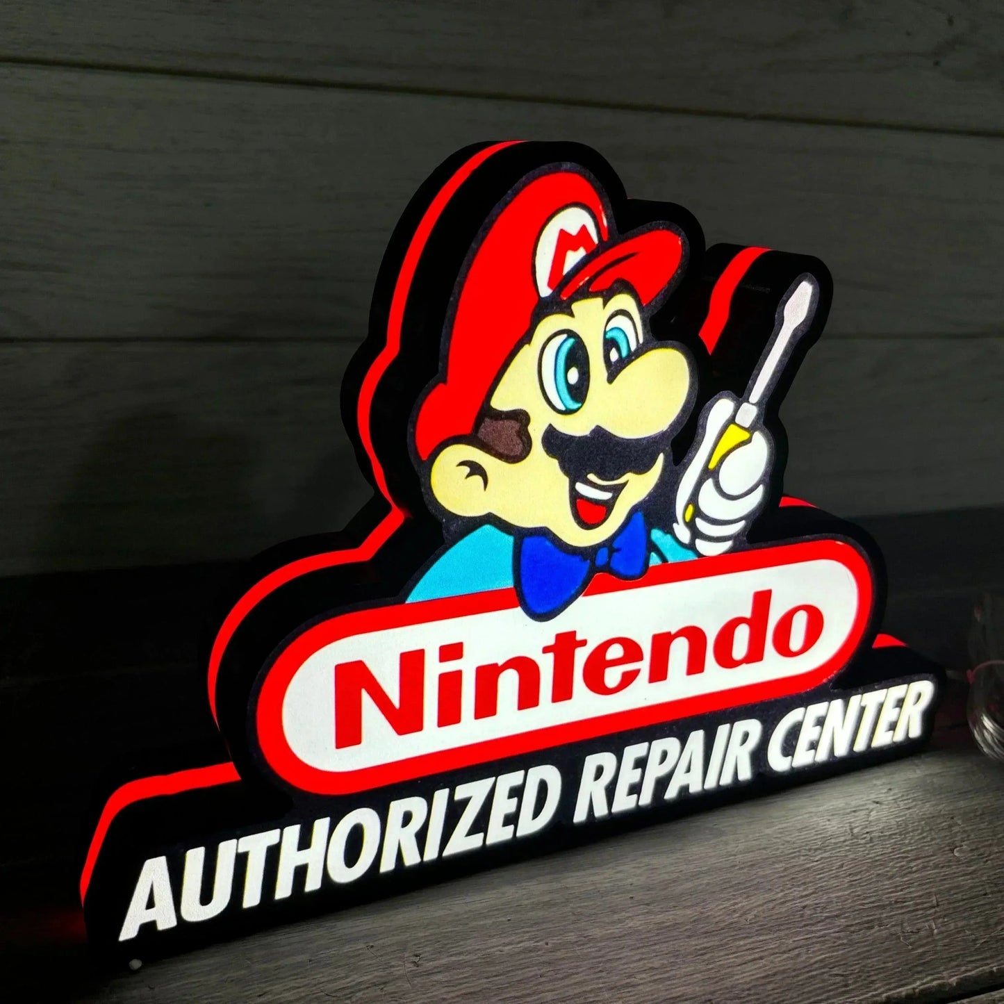 Classic Nintendo Super Repair Center LED Light Box, Perfect for Game Room, Super Mario Sign for Man Cave, Functional Dimmer, 5V USB Plug In FYLZGO Signs
