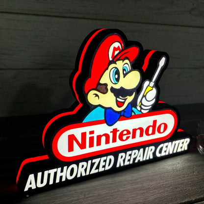 Classic Nintendo Super Repair Center LED Light Box, Perfect for Game Room, Super Mario Sign for Man Cave, Functional Dimmer, 5V USB Plug In FYLZGO Signs