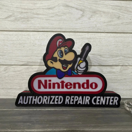 Classic Nintendo Super Repair Center LED Light Box, Perfect for Game Room, Super Mario Sign for Man Cave, Functional Dimmer, 5V USB Plug In FYLZGO Signs