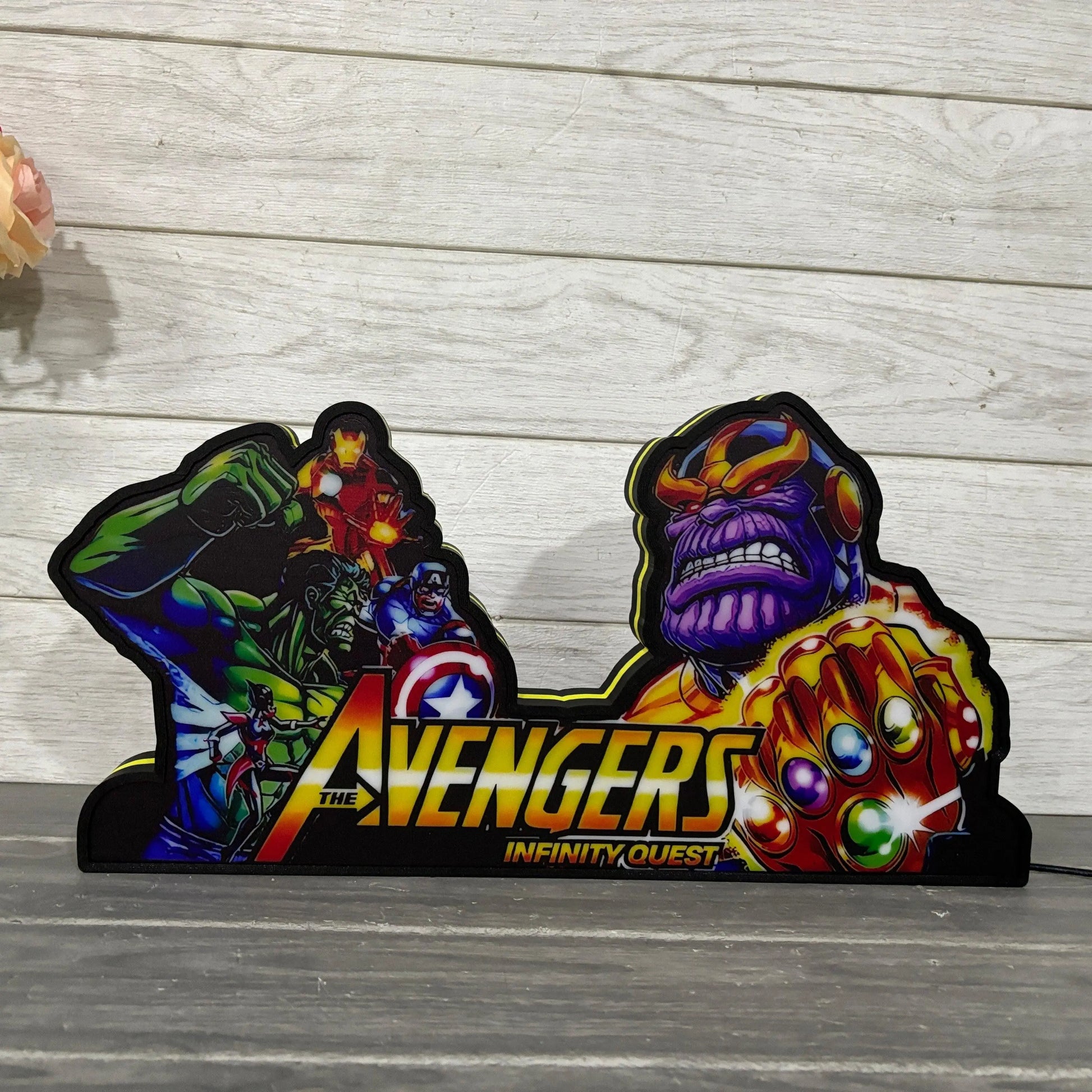 Super Hero Pinball Topper 3D Printed Lightbox, Arcade Pinball Machine Accessory,LED Light Box for Avengers Infinity Quest Fans FYLZGO Signs