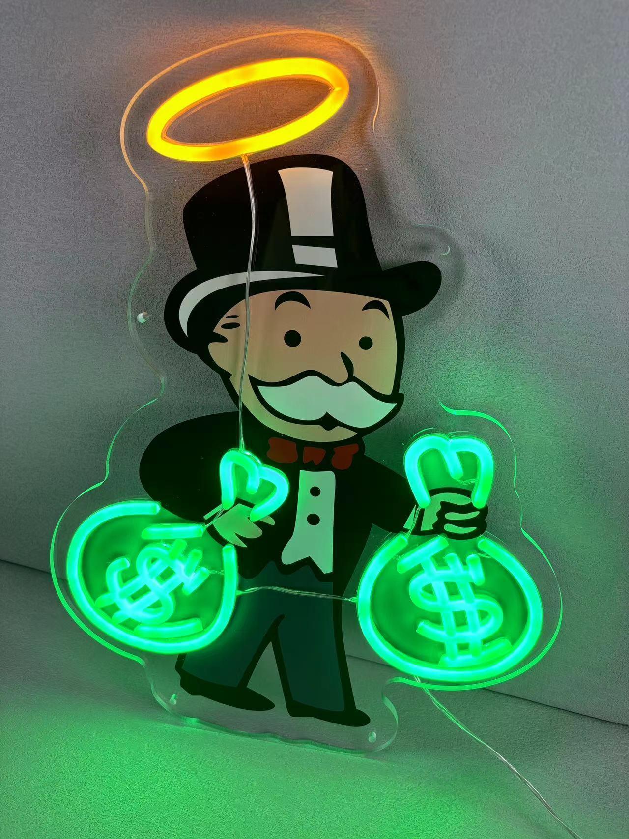 Monopoly Money Bag Neon Signs UV Printed Neon Decor LED Sign Club