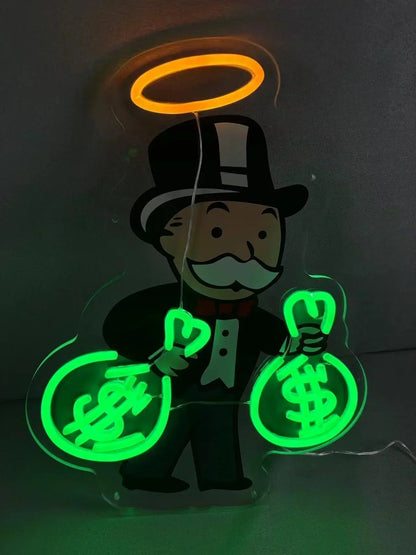 Monopoly Money Bag Neon Signs UV Printed Neon Decor LED Sign Club