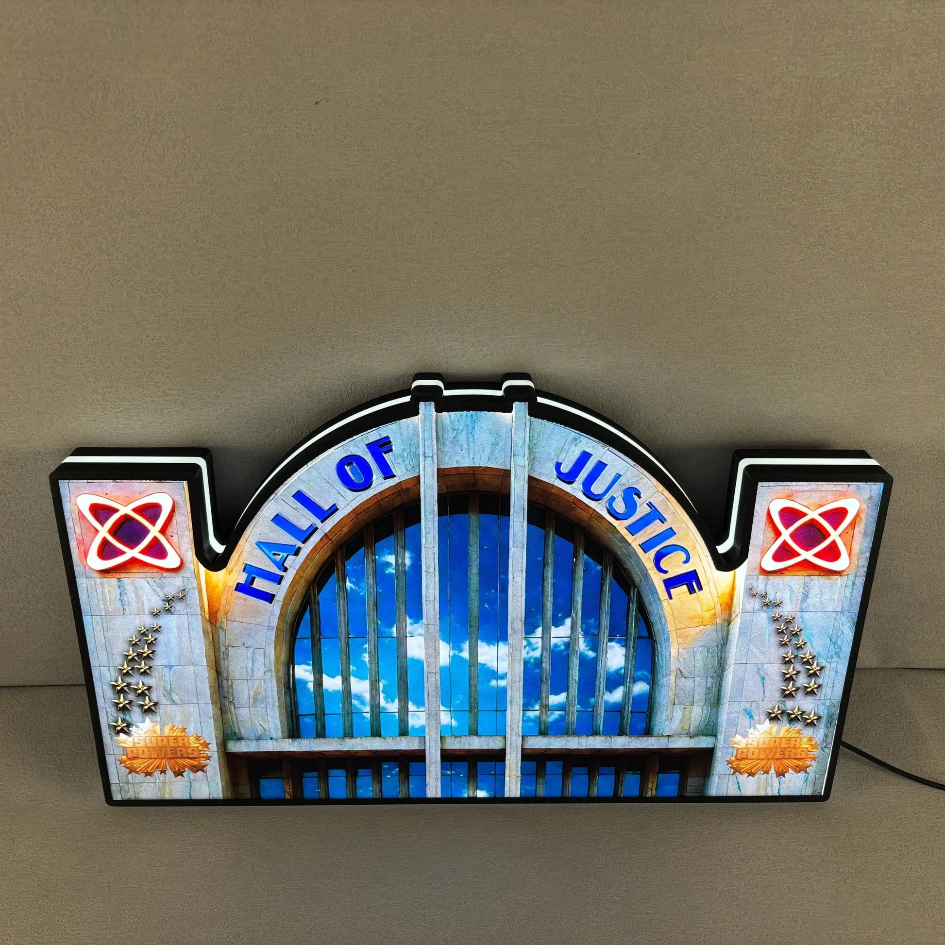 Hall of Justice in “Justice League” 3D Printed LED Lightbox for Gaming Room Decor, Classic Arcade Gaming Lightbox FYLZGO Signs