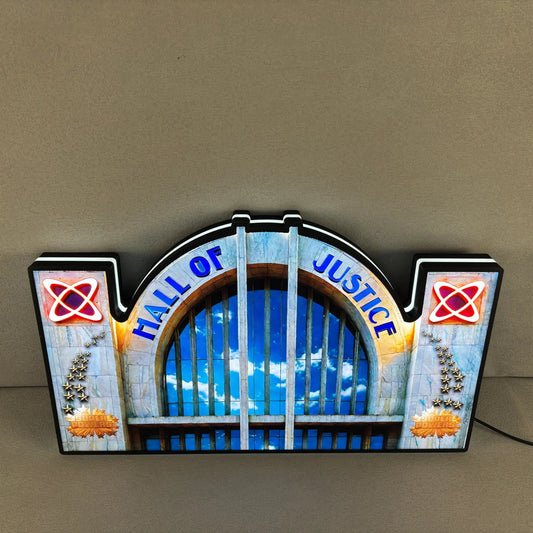 Hall of Justice in “Justice League” 3D Printed LED Lightbox for Gaming Room Decor, Classic Arcade Gaming Lightbox FYLZGO Signs