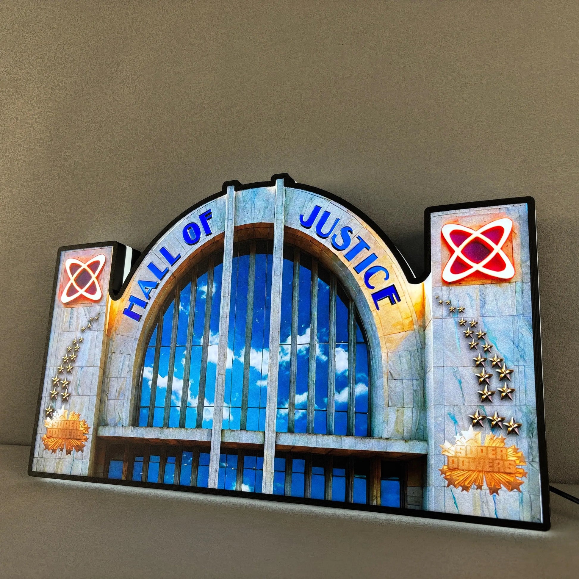 Hall of Justice in “Justice League” 3D Printed LED Lightbox for Gaming Room Decor, Classic Arcade Gaming Lightbox FYLZGO Signs