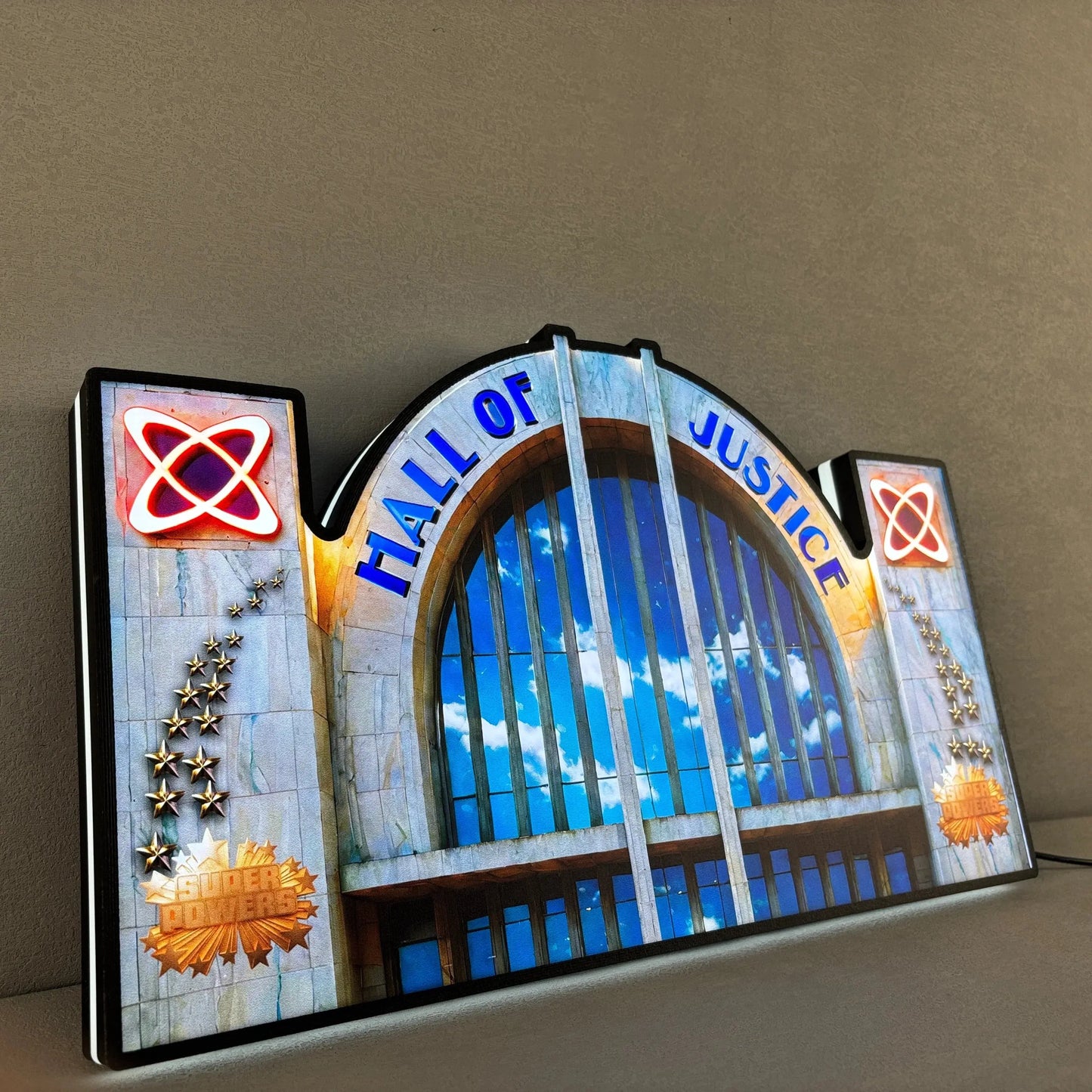 Hall of Justice in “Justice League” 3D Printed LED Lightbox for Gaming Room Decor, Classic Arcade Gaming Lightbox FYLZGO Signs