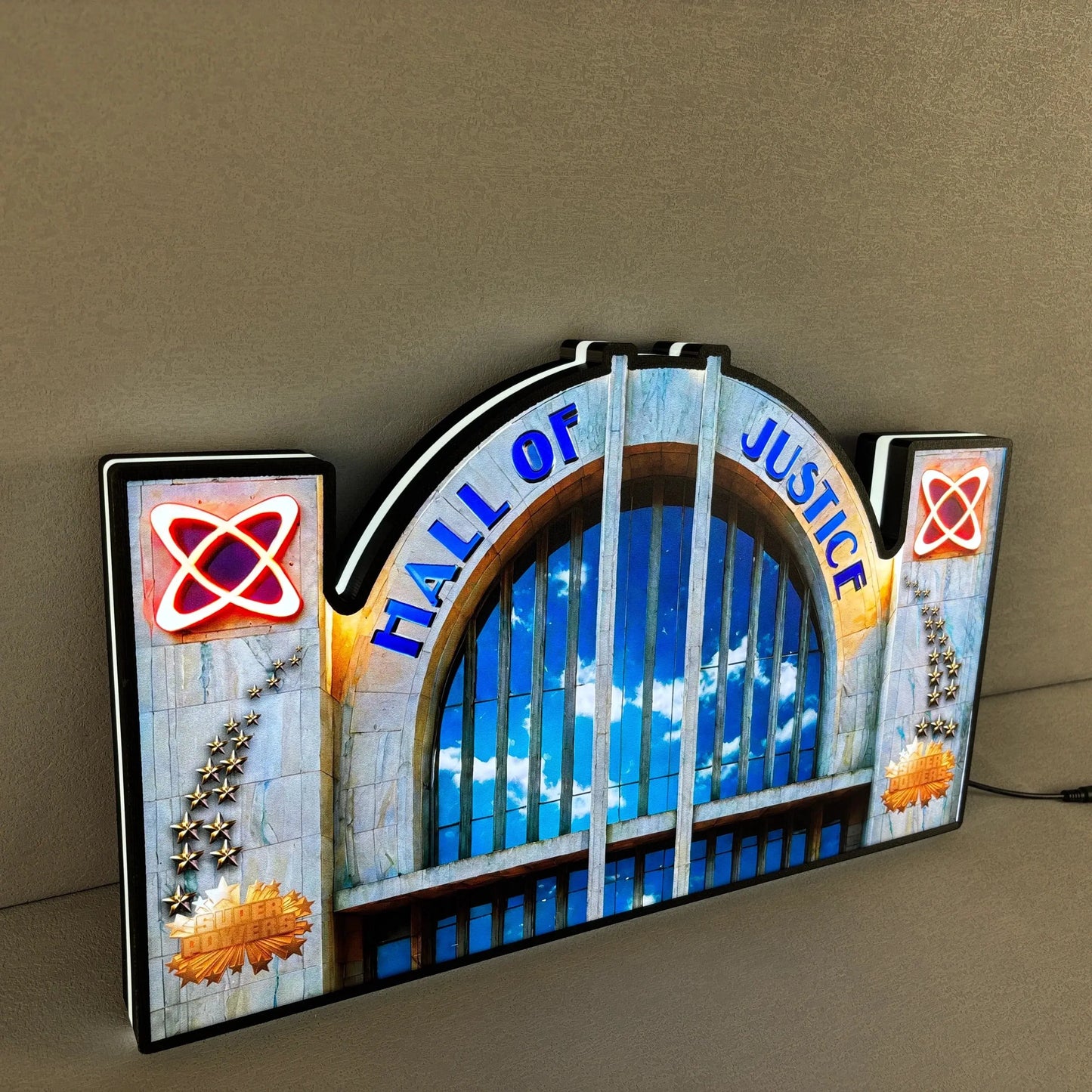 Hall of Justice in “Justice League” 3D Printed LED Lightbox for Gaming Room Decor, Classic Arcade Gaming Lightbox FYLZGO Signs