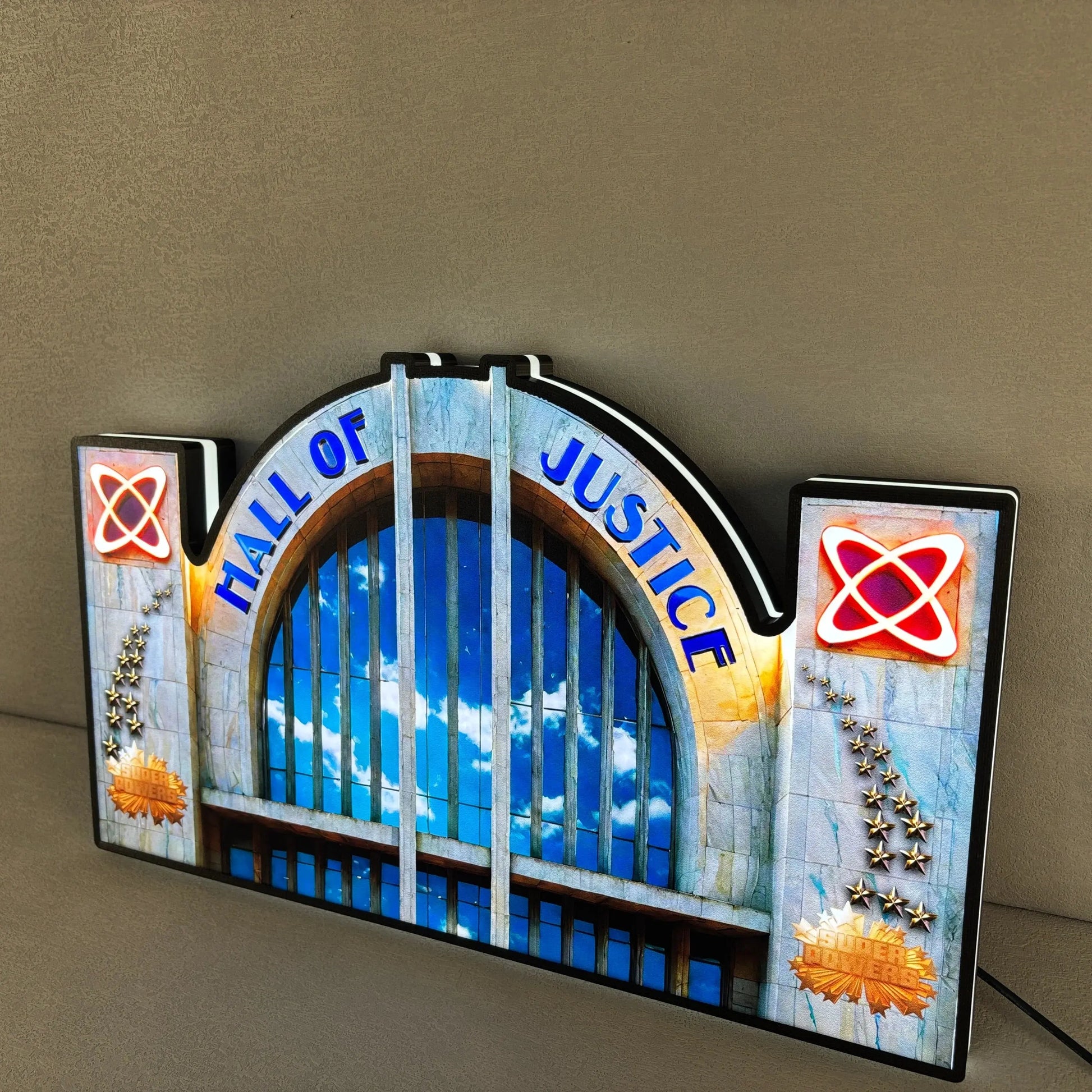 Hall of Justice in “Justice League” 3D Printed LED Lightbox for Gaming Room Decor, Classic Arcade Gaming Lightbox FYLZGO Signs