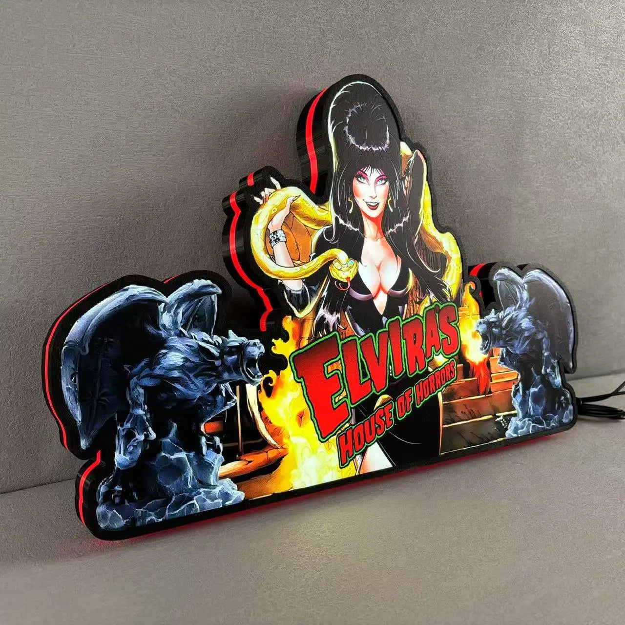 Elvira's House of Horrors Pinball Topper 3D Printed LED Light Box, Pinball Arcade Decor, Ghost Halloween Decor FYLZGO Signs