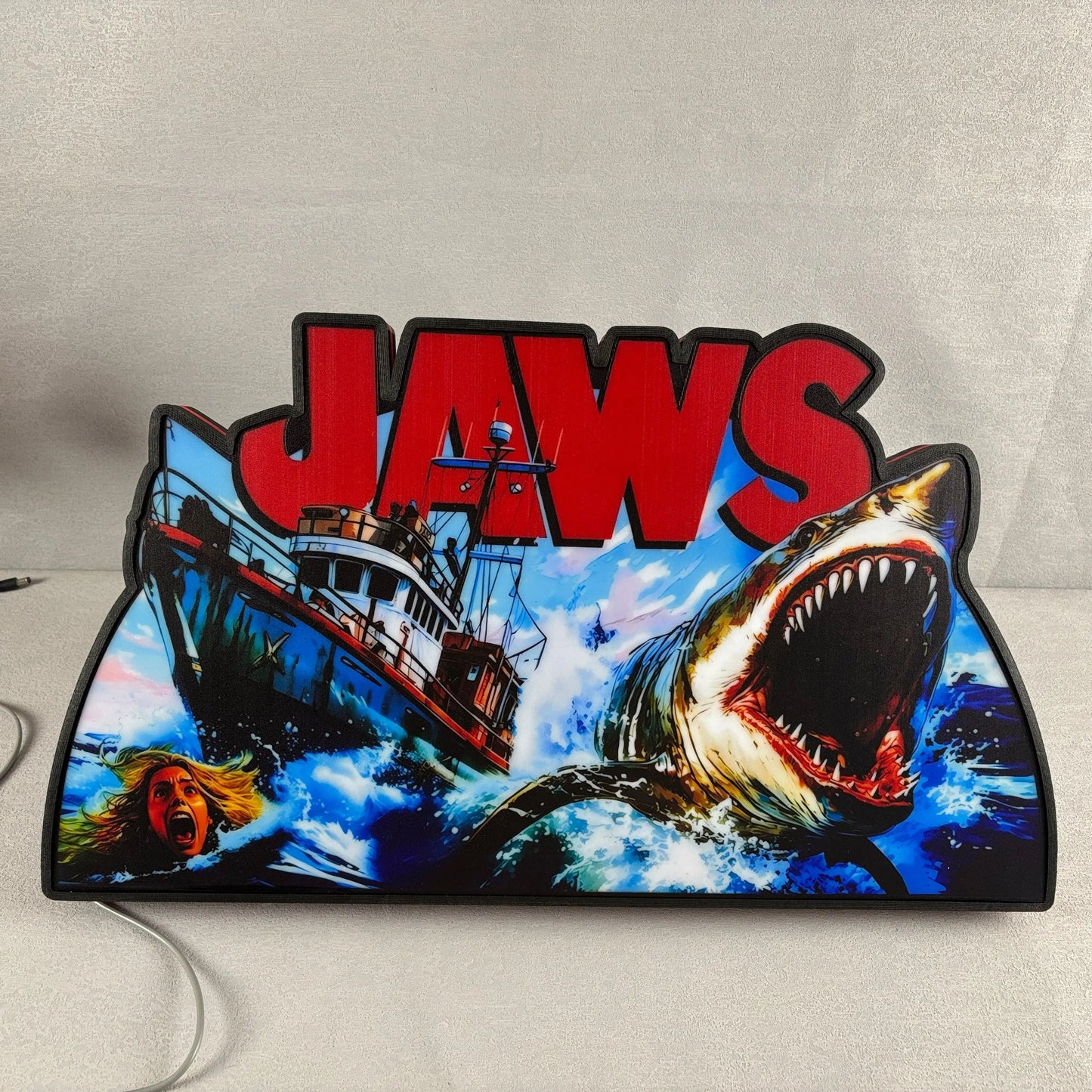 Jaws Pinball Topper, Designed for Stern Jaws Pinball 3D printed lightbox housing with RED Halo effects, LED, Dimmable, and USB powered FYLZGO Signs