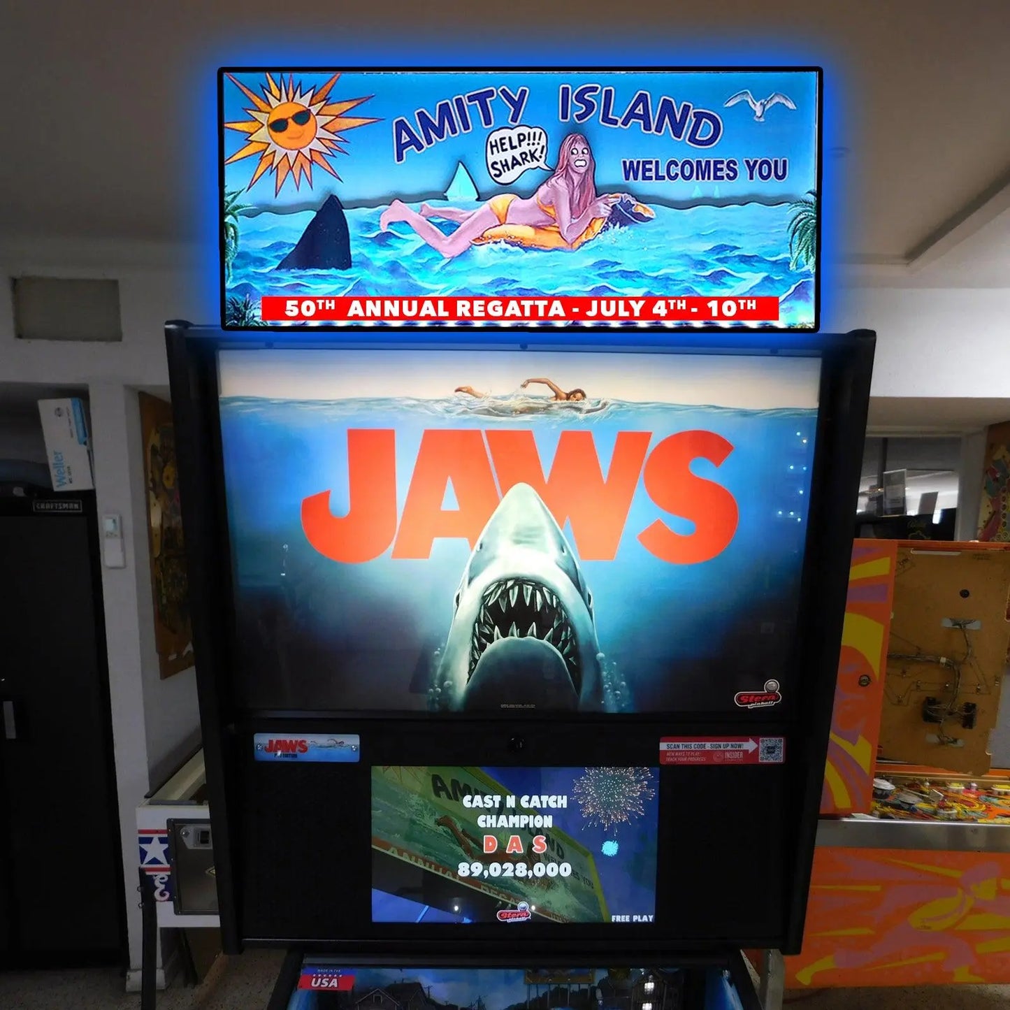 Jaws Amity Island Pinball Topper, Designed for Stern Jaws Pinball 3D printed lightbox housing with RED Halo effects, LED, Dimmable, and USB powered FYLZGO Signs