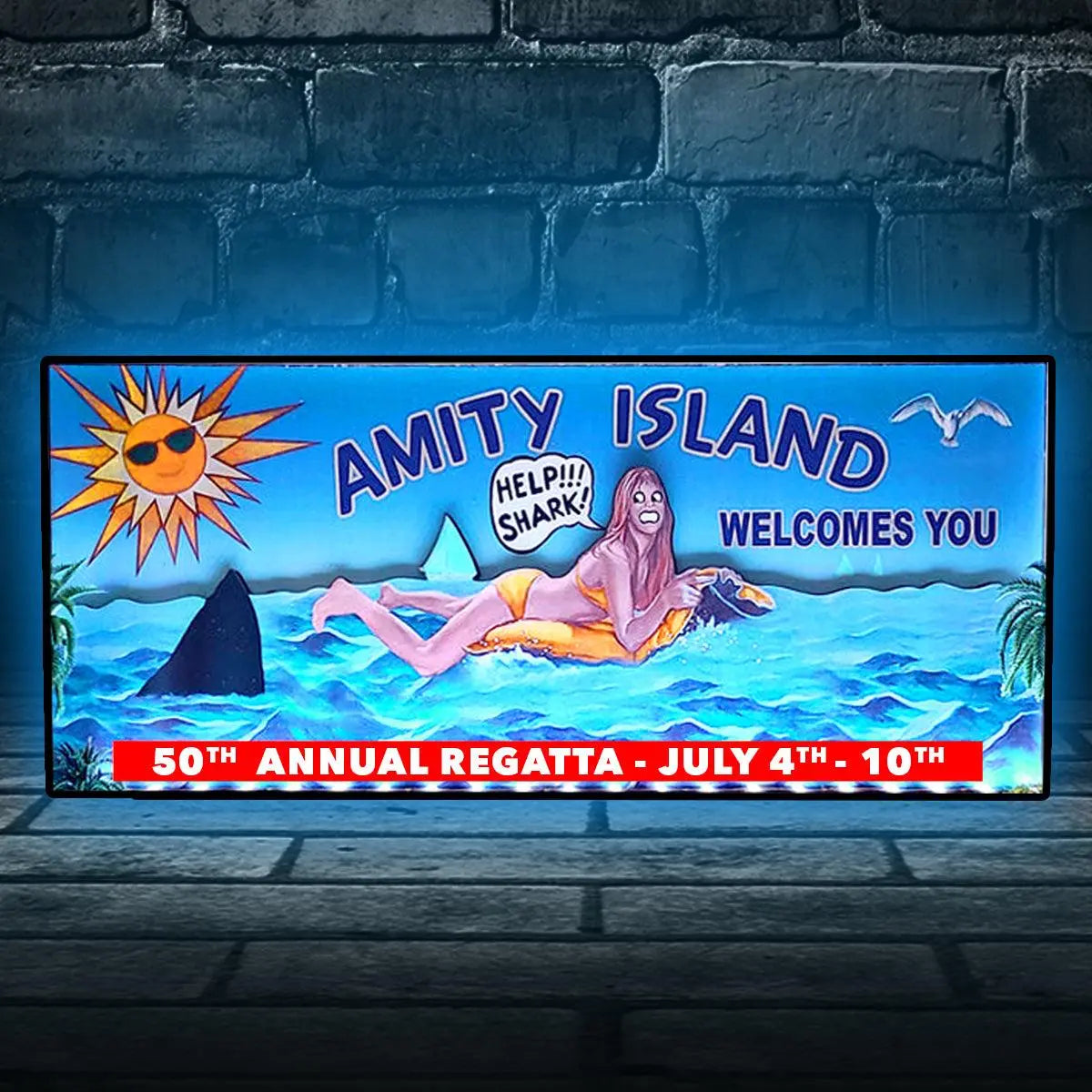 Jaws Amity Island Pinball Topper, Designed for Stern Jaws Pinball 3D printed lightbox housing with RED Halo effects, LED, Dimmable, and USB powered FYLZGO Signs