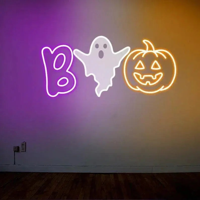 Boo Neon Sign Halloween Neon Sign Halloween Party Decor Halloween Gift Gothic Wall Decor Ghost Neon Light Pumpkin LED Light Pumpkin Decor FYLZGO Signs