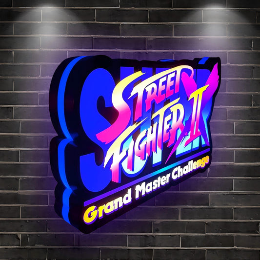 Grand Master Challenge Street Fighter I, II, III Logo Lightbox Light 3D Printed LED Lightbox FYLZGO Signs