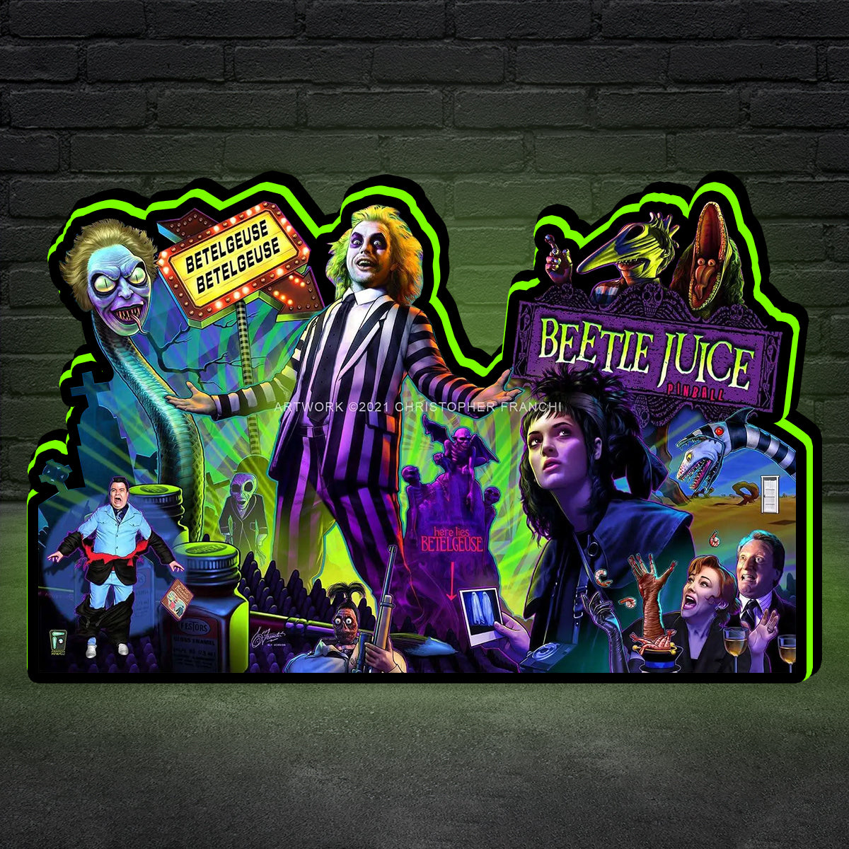 Beetle Juice Pinball Topper for  Spooky Pinball Machine, 3D Printed Lightbox USB Powered & Full Dimmable（副本） NEOUNIK Signs