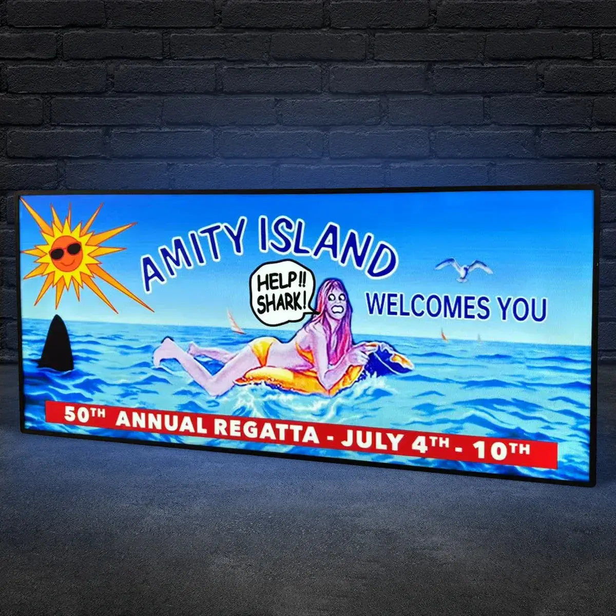 Jaws Amity Island Pinball Topper, Designed for Stern Jaws Pinball 3D printed lightbox housing with RED Halo effects, LED, Dimmable, and USB powered FYLZGO Signs