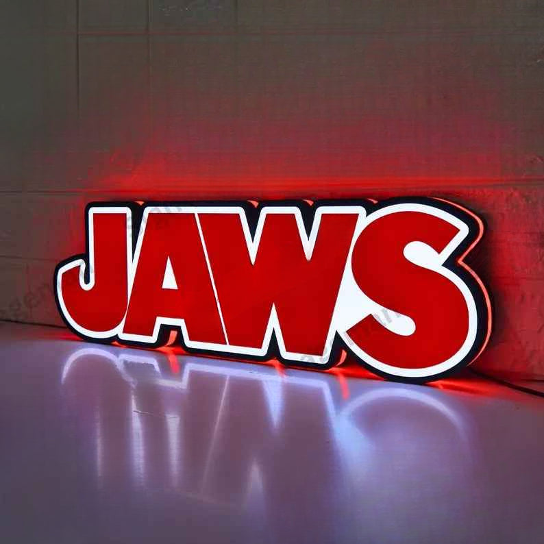 Jaws LED Lightbox Sign, 3D Printed Movie Logo Wall Art, Home Cinema Decor NEOUNIK