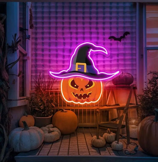 Halloween Neon Sign Happy Halloween Neon Sign Halloween Pumpkin Neon Sign Halloween Decor Sign Pumpkin Hat Decor Witch Hat Decor Halloween FYLZGO Signs