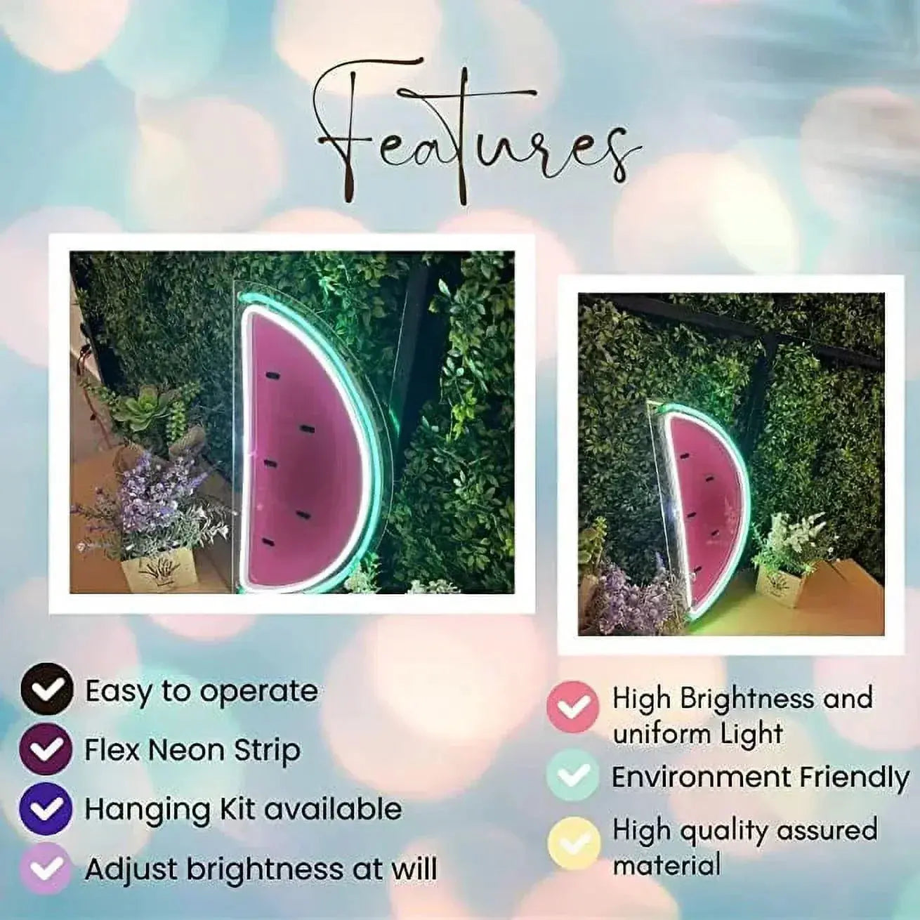 Watermelon Neon Sign, UV Printed  13 x 14 Inches Fruit Neon Aesthetic Decorations for Home, Juices Bar ,Nursery, Parties FYLZGO Signs