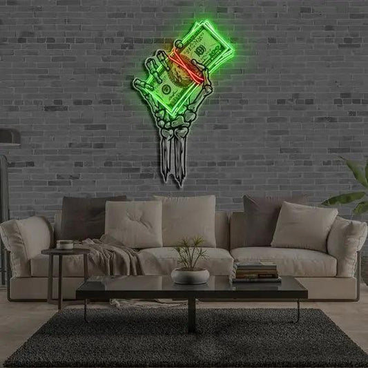 Money Hand UV Neon Signs UV Printed Neon Decor - FYLZGO Signs