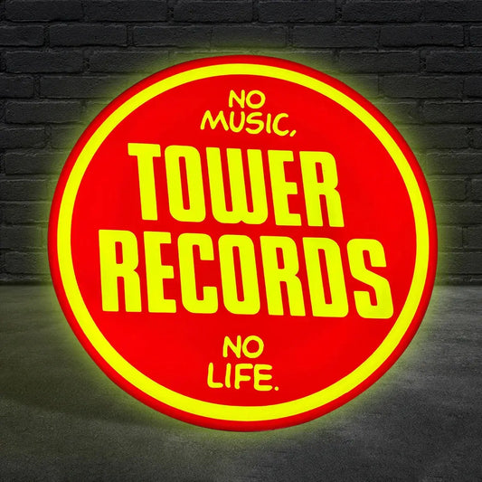 Tower Records LED Lightbox No Music, no Life Vintage Records Store LED Sign FYLZGO Signs